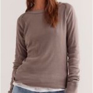 Free People Honey B Crew Neck Long Sleeve Thermal - Size Small in Petrified Wood